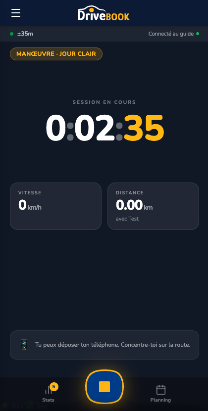 Écran : session en cours avec timer